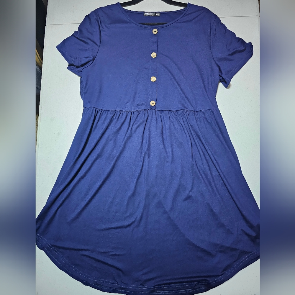 SHEIN Curve 2XL Blue Short Sleeve Dress NWOT